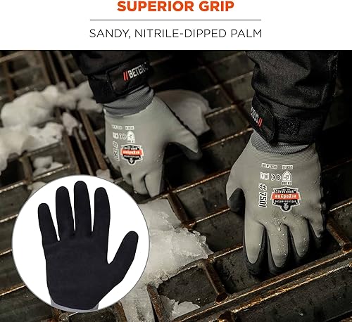 Miniatura 7 de Ergodyne ProFlex 7501 - Guantes de trabajo de invierno impermeables con revestimiento de nitrilo arenoso, forro polar térmico
