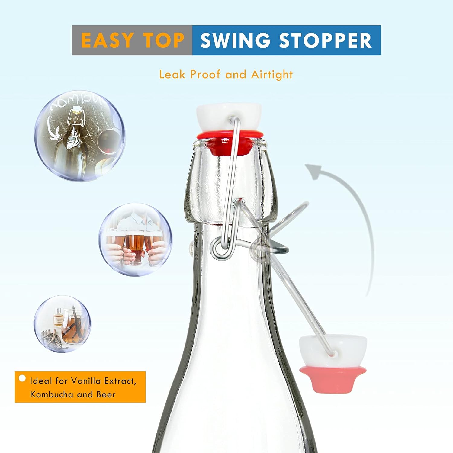 YEBODA (6 Pack-12oz Swing Top Bottles -Glass Beer Bottle with Airtight Rubber Seal Flip Caps for Home Brewing Kombucha,Beverages,Oil,Vinegar,Water,Soda,Kefir - Image 3