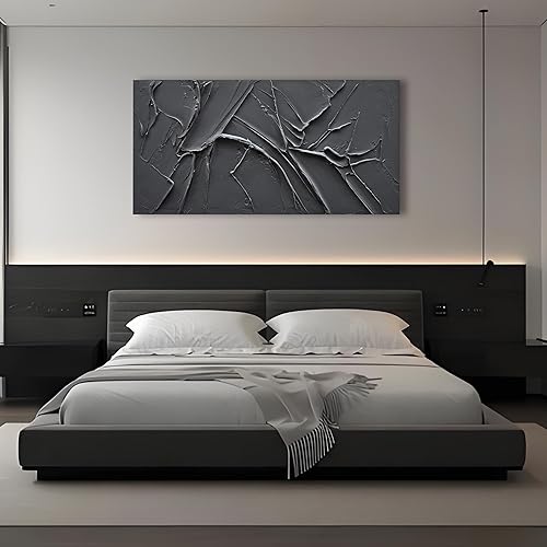 Miniatura 5 de NANKAI Pintura al óleo minimalista negra de textura gruesa pintada a mano, 30 x 60 pulgadas, arte contemporáneo grande, pintura al óleo, hogar,