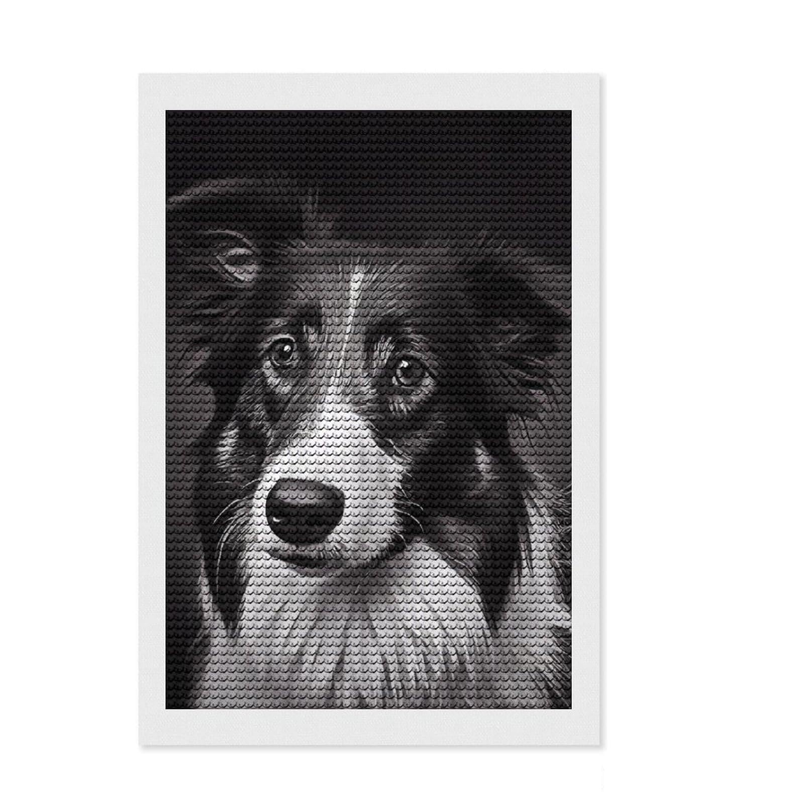 Junmoney Black Dog Diamond Painting Kit 8"x12", Full Kit Included, Calming Craft to Unwind, Office Decor, Gift Idea, Easy to Enjoy