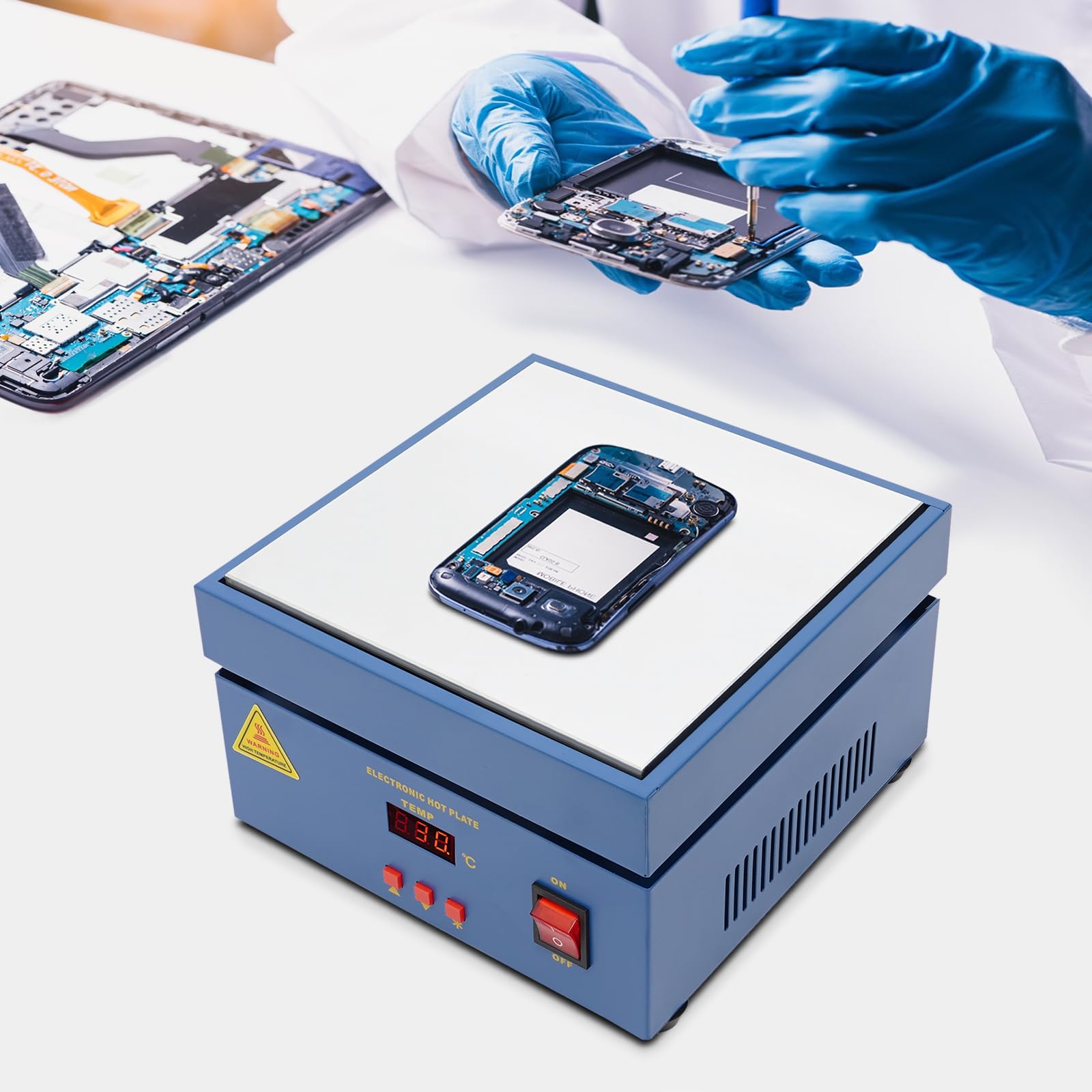 Placa calefactora eléctrica para soldar, 800 W, 220 V, con pantalla LCD, temperatura 50 – 400 °C, calentamiento uniforme