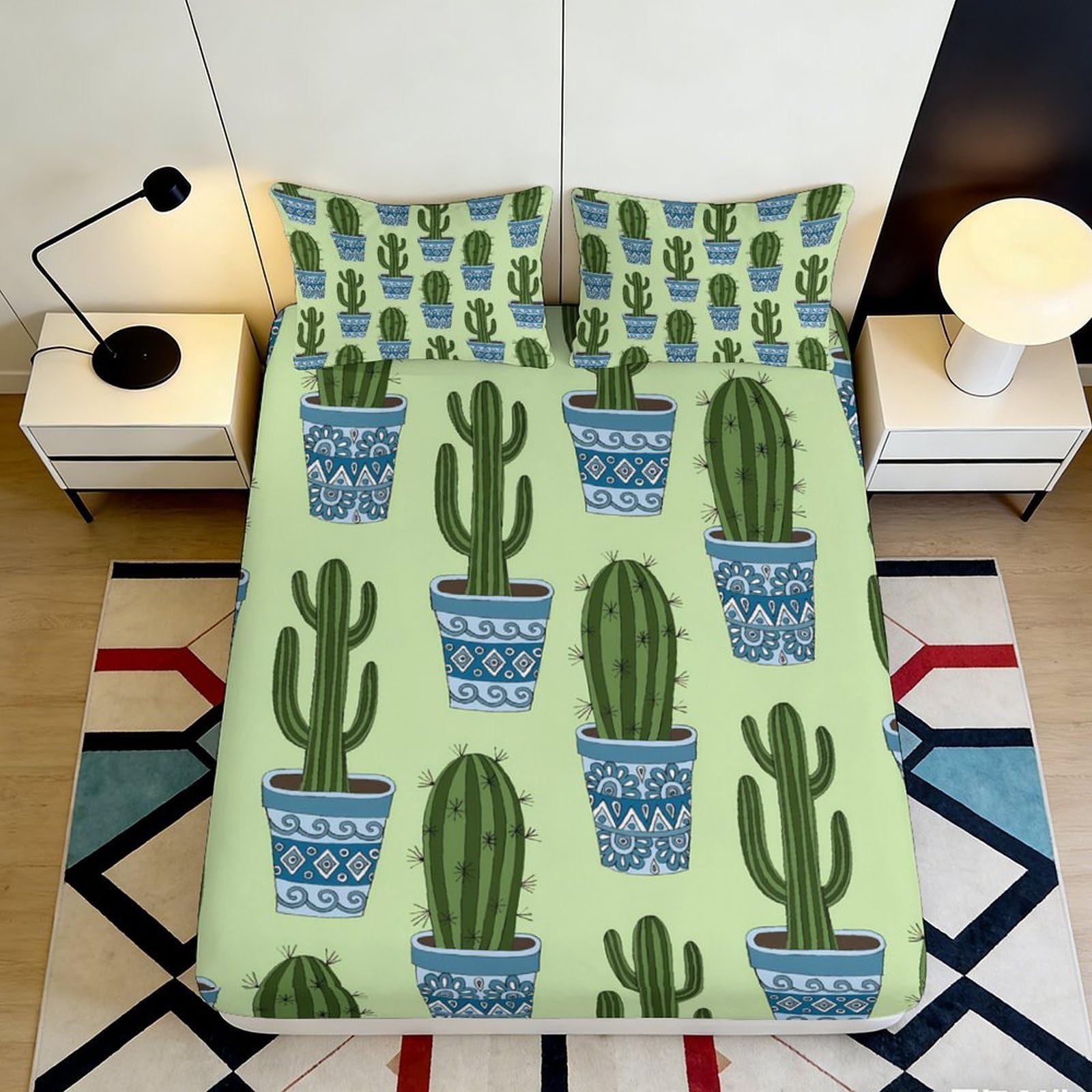 Pnayamiorkfel Style-2 3D Printed Cactus Succulent Fitted Sheet Microfiber Soft Green Botanical Bed Cover For Bedroom Guest Room Decor 90X200x25cm
