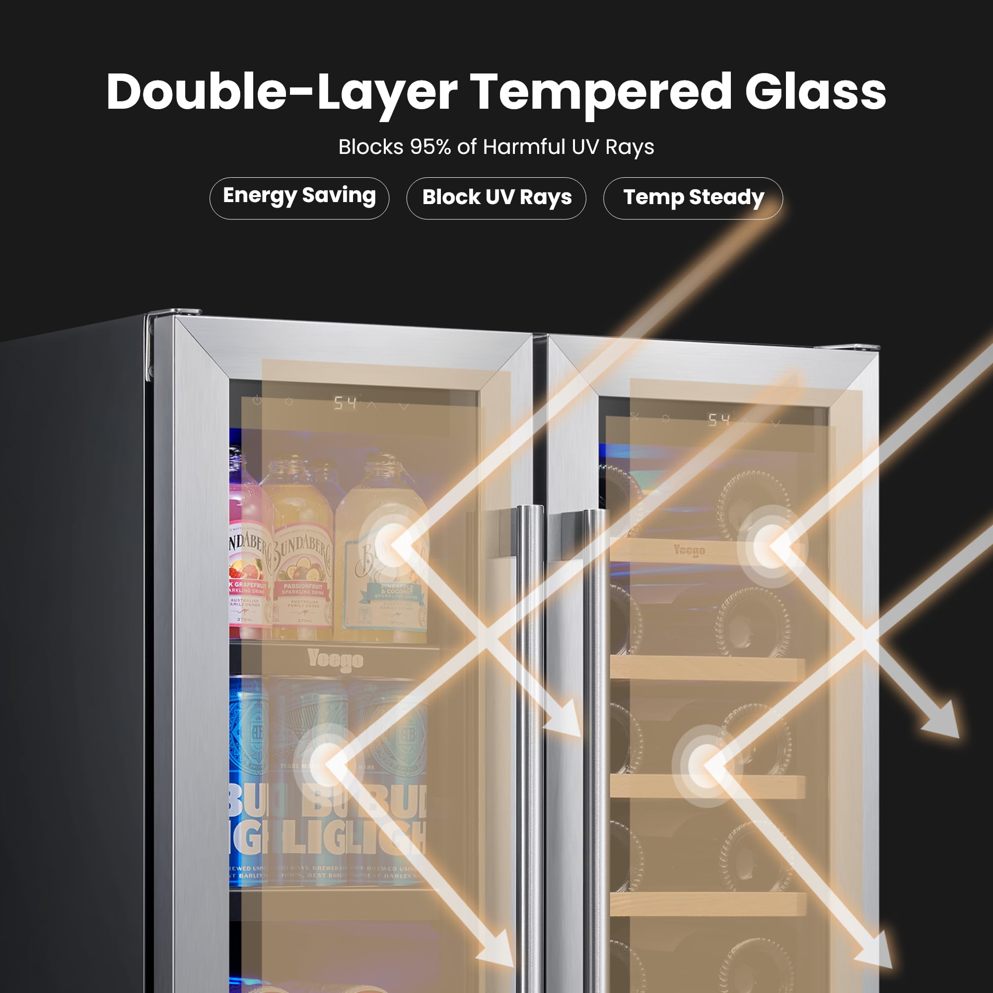 YEEGO Wine And Beverage Refrigerator, 24 Inch Dual Zone Wine Fridge With Glass Door, 36-72℉ Beer Cooler Holds 20 Bottles And 60 Cans, Built-In Or Freestanding Beverage Cooler For Home Bar Office on Fridge.com - View 6