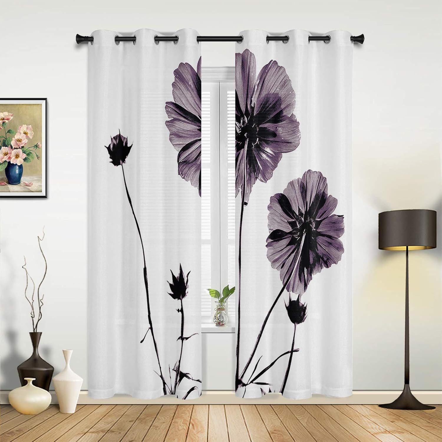 Window Curtains Drapes Panels Purple Floral Pattern ...