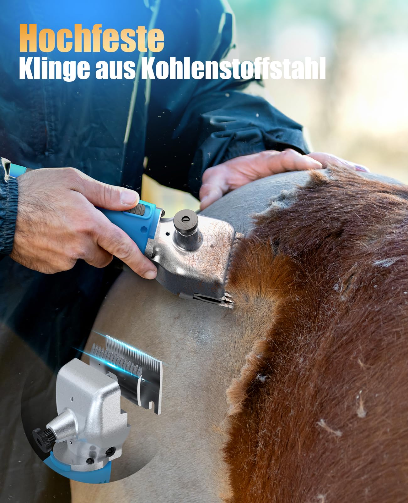 oneisall Schermaschine Pferd 2 Akkus, Professionen pferde schermaschine für Dickes und Verfilztes Haar, kabellose Schermaschinen pferde mit 2400 PRM/MIN Leistungsstarkem Motor (Blau)