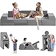 22Pcs Modular Kids Play Couch, 1000+DIY Creativing Playroom Furniture for Kids, Toddler Couch, Convertible Foam and Floor Cushion for Boys and Girls,Light Grey