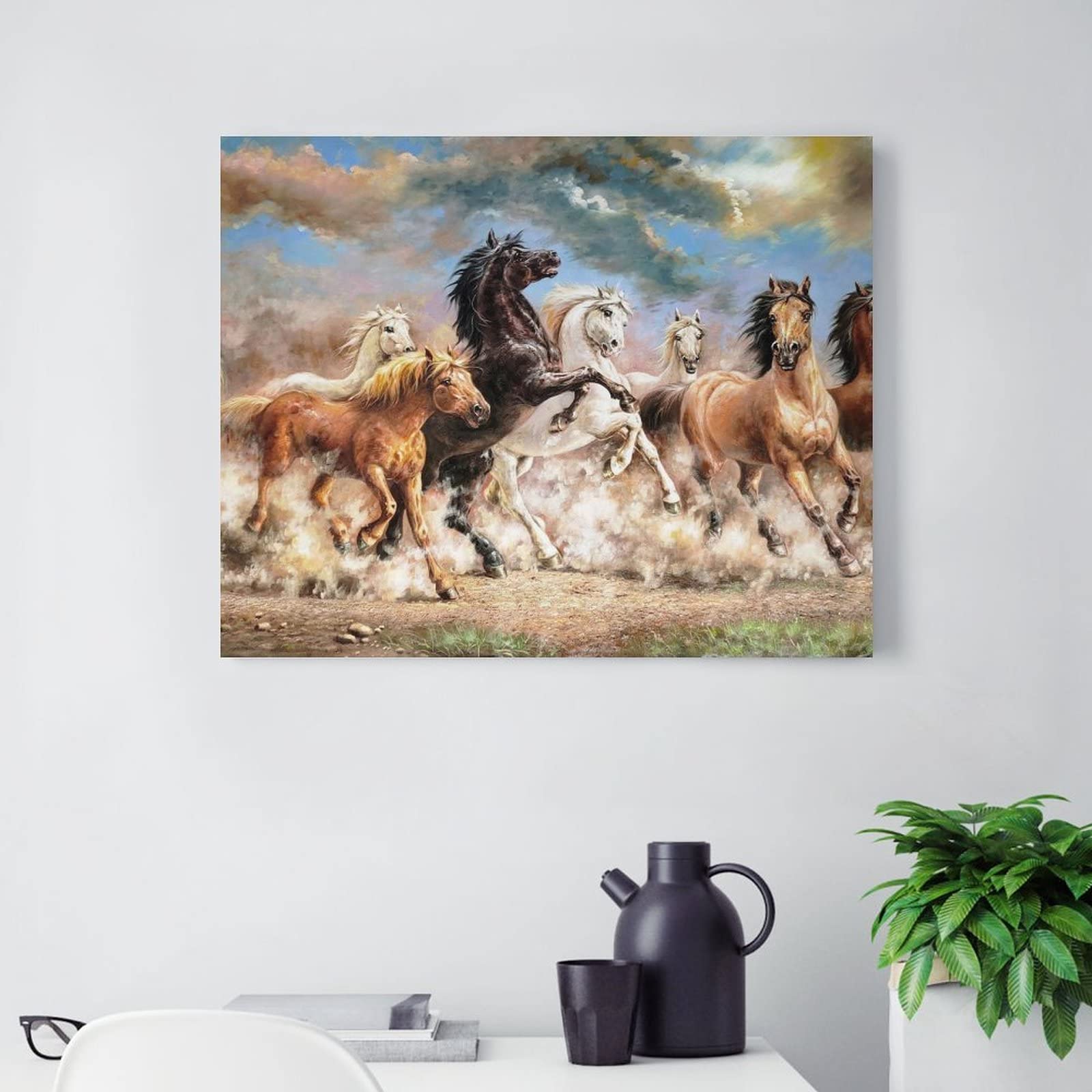 Amazon.co.jp: 絵画 走る馬ですインテリア 絵画 野生馬の群れ