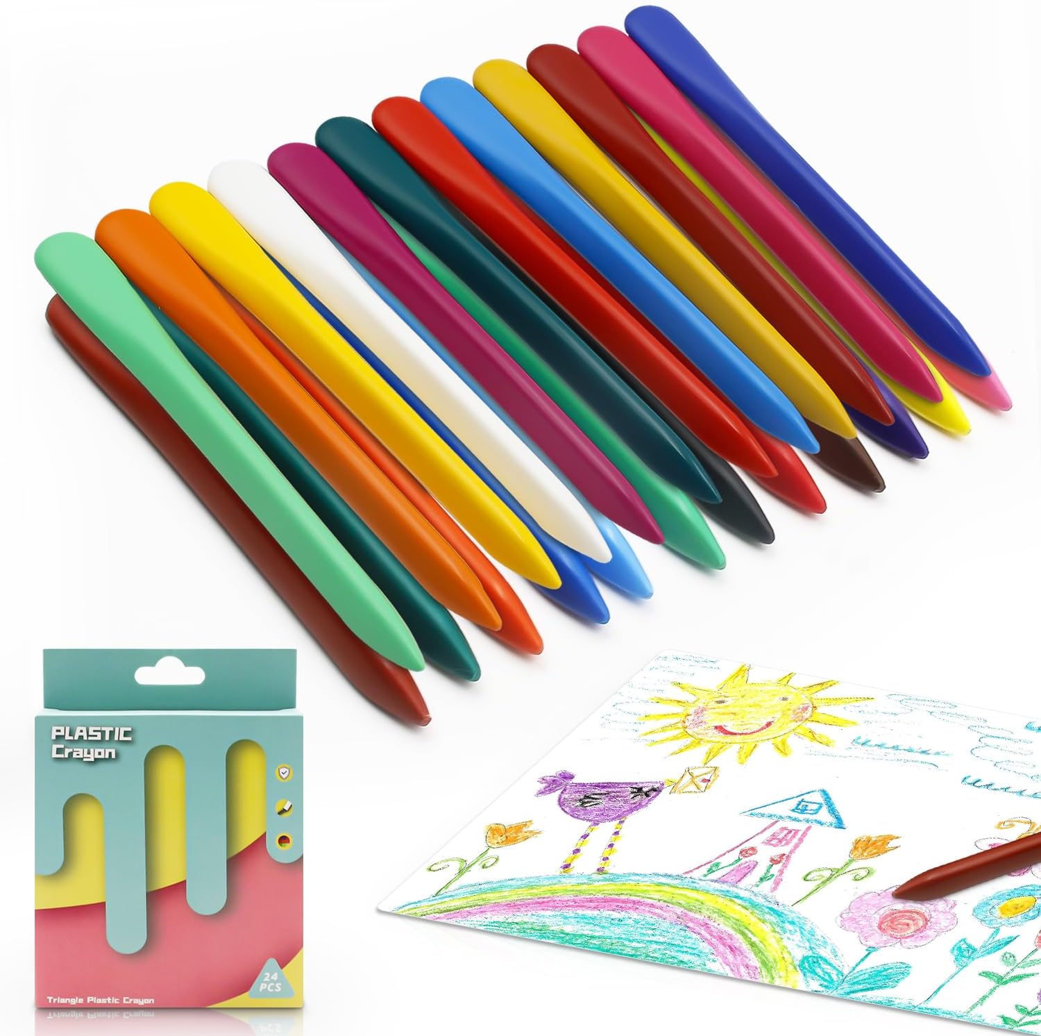 Koyigo Washable Crayons for Toddlers, 24 Colors NonToxic Crayons, Safe