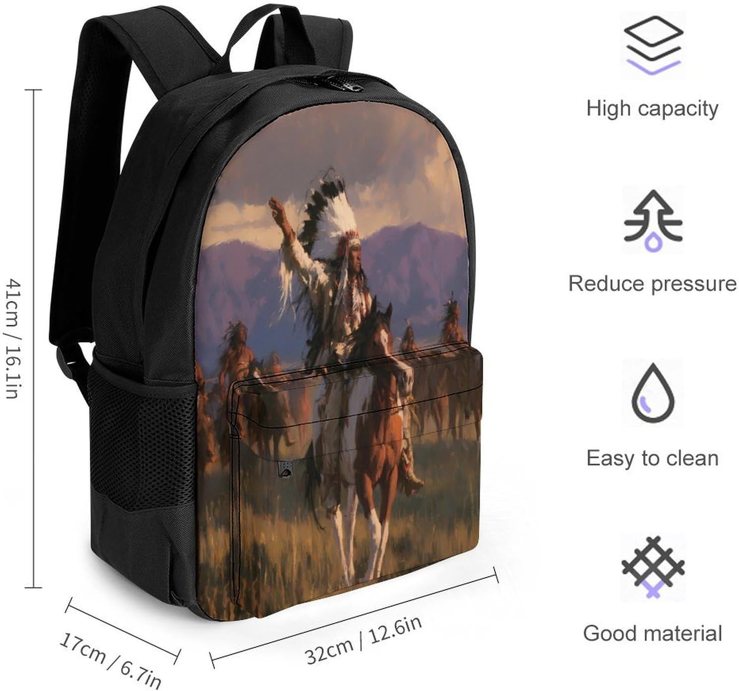 Native U.S. Warriors On Horseback Backpack Lightweight Backpacks Work Bag