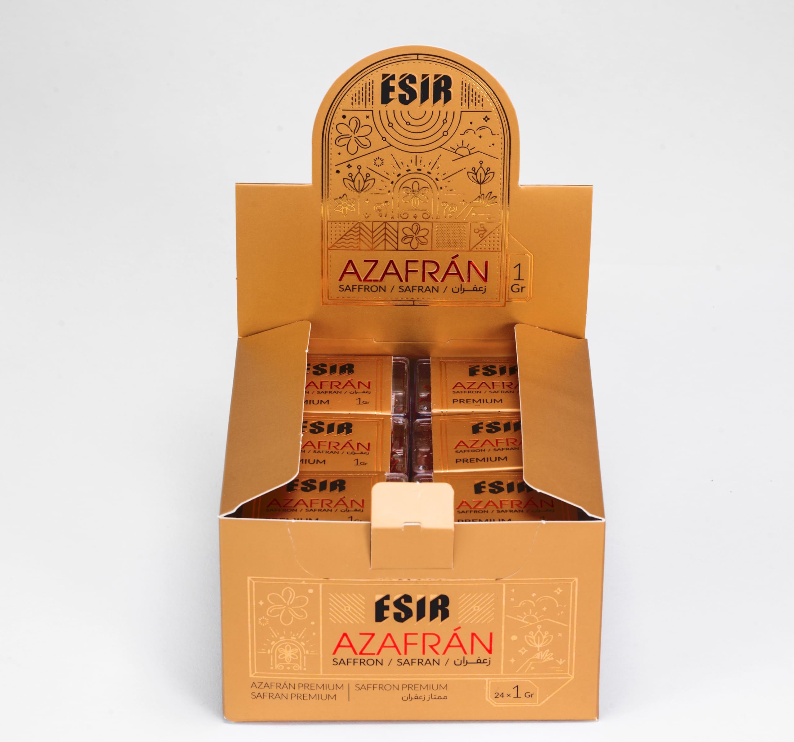 Esir Fils de Safran Premium, Pistils de Safran 100% Pur Naturel | Goût Délicat et Couleur Vibrante | 1g- Paquet de 24|