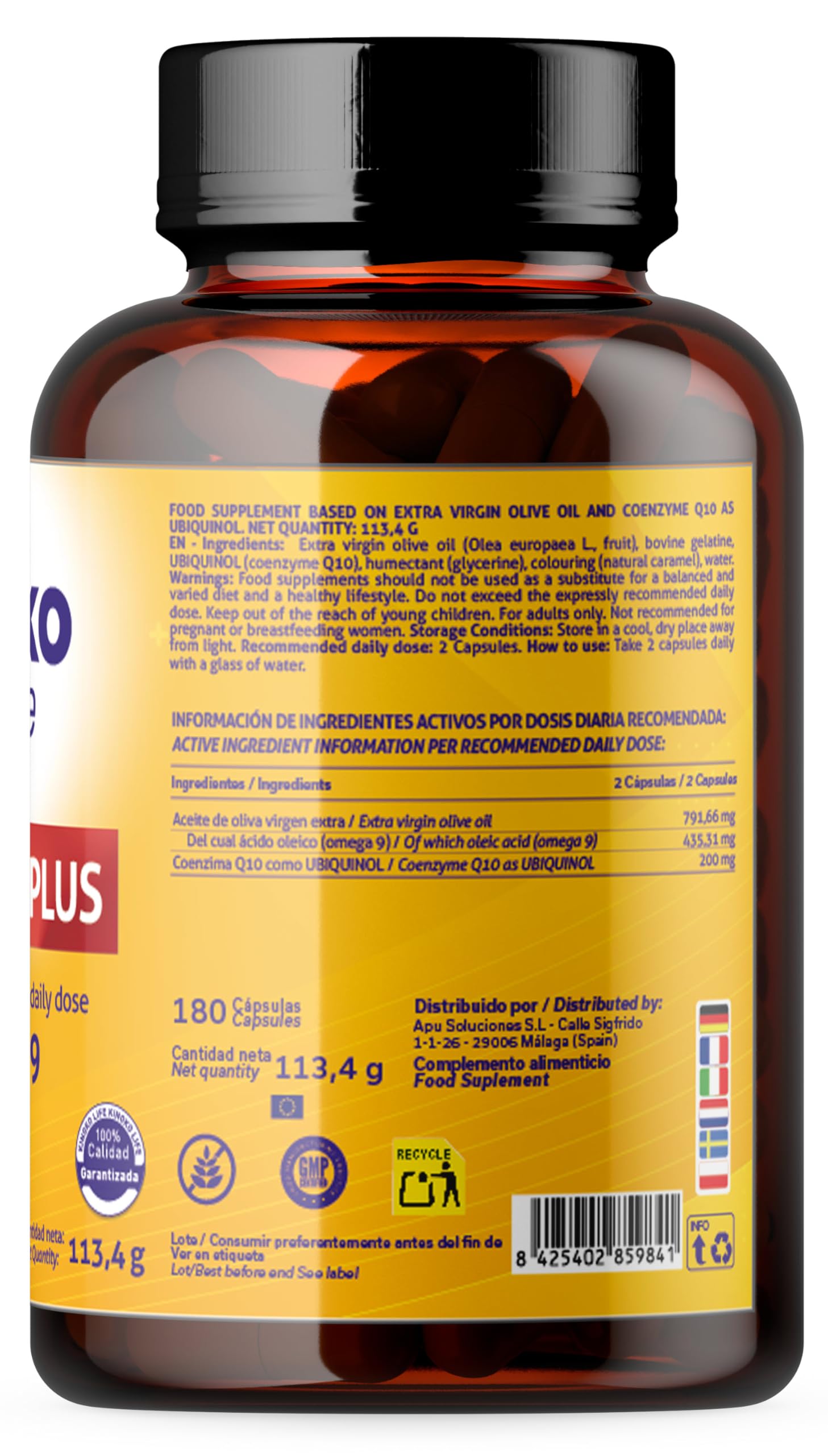 Ubichinolo Coenzima Q10 180 Capsule, Ubiquinol Plus 200 mg Dose Giornaliera, 100 mg per Capsula, CoQ10 Ridotta con Omega 9 e Olio Extravergine di Oliva, Softgels, Kinoko Life