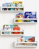 Forbena Floating Nursery Book Shelves for Wall Set of 4, White Wall Bookshelf for Kids Room, Small Wood Book Shelf Bookshelves for Baby Teen Boys Girls Bedoom Bathroom Toy and Decor Storage
