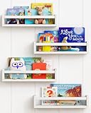 Forbena Floating Nursery Book Shelves for Wall Set of 4&comma; White Wall Bookshelf for Kids Room&comma; Small Wood Book Shelf Bookshelves for Baby Teen Boys Girls Bedoom Bathroom Toy and Decor Storage