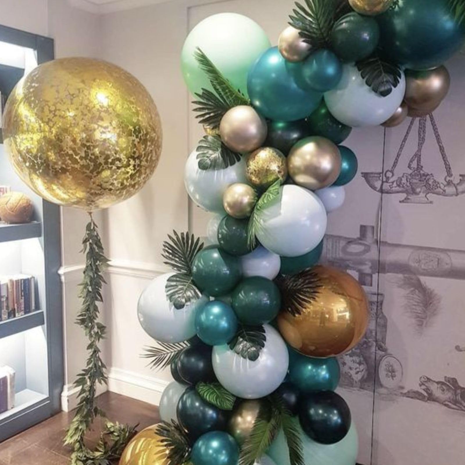 Grüne Luftballons,60 Stück 12 Zoll Metallisch Grüne Luftballons, Metallisch Goldblaue Luftballons mit Konfetti Luftballons für Geburtstag Babyparty Dschungel Motto Party Luftballons