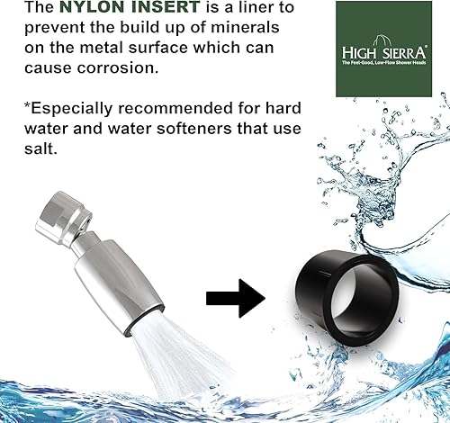 Miniatura 7 de High Sierra - Cabezal de ducha de 2.0 GPM de alta eficiencia y bajo flujo con válvula de goteo. Disponible en cromo, níquel cepillado, bronce