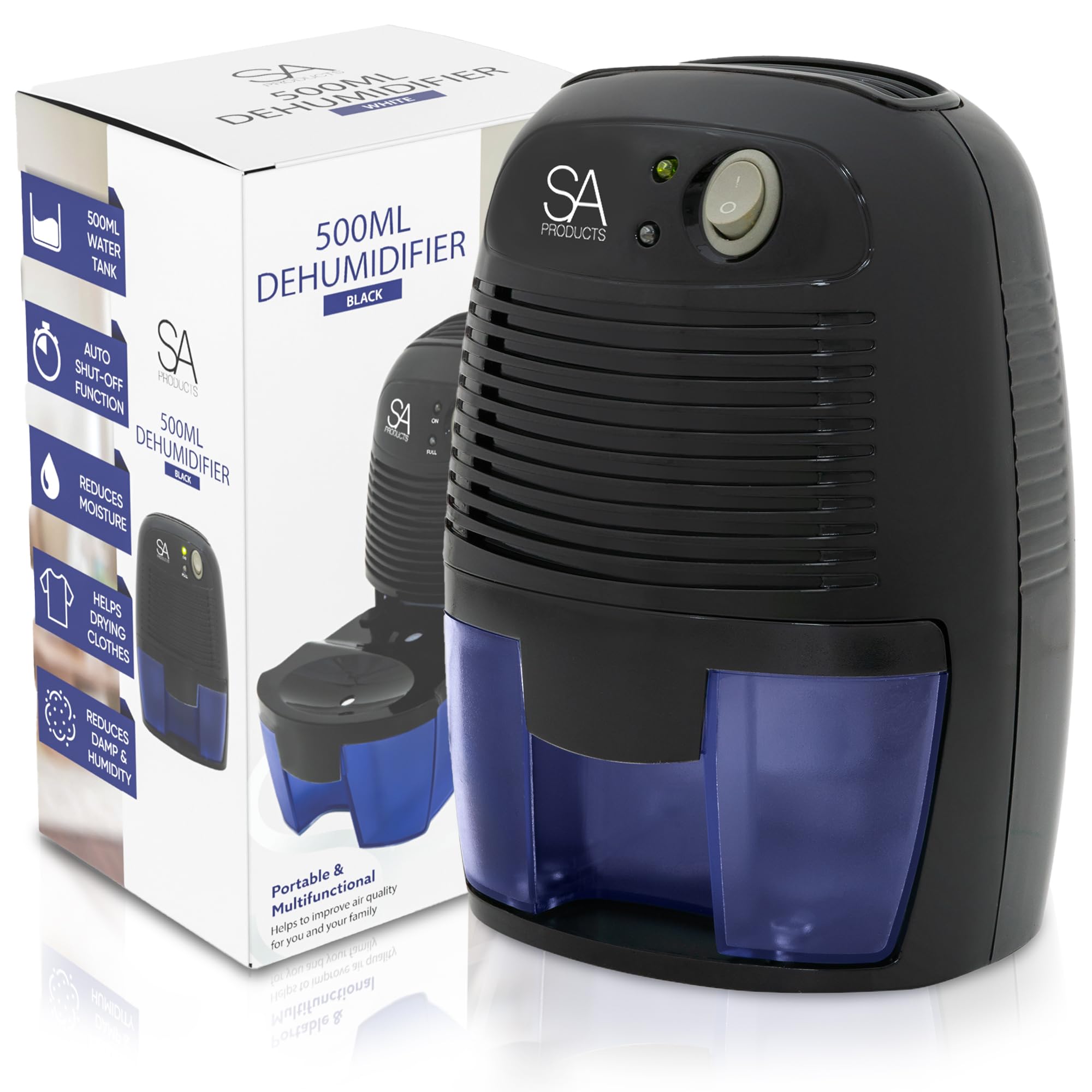 SA Products 500ml Portable Dehumidifier and Air Purifier | Moisture Absorbers for Home, Bedroom, Bathroom (Black)