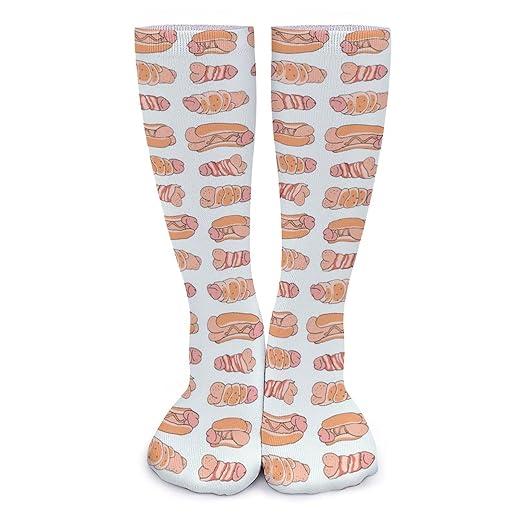 WEEDKEYCAT Happy Thick Sweet Bacon Wrapped Women's Sports Socks Knee High Tights Warm Stockings White One Size White One Size, White