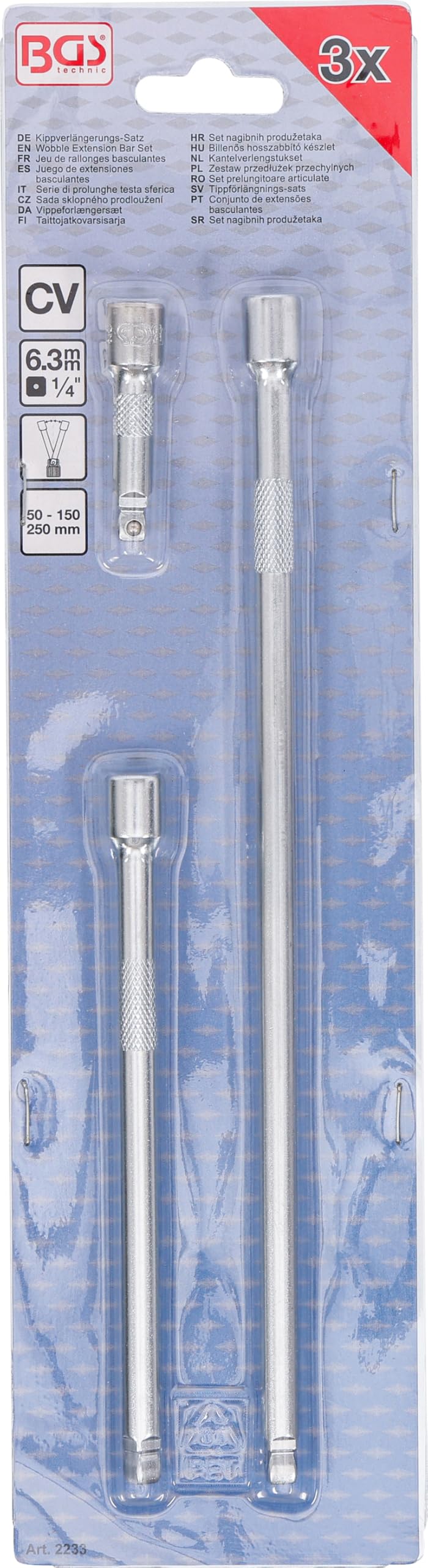 BGS 2233 | Serie di prolunghe testa sferica | 6,3 mm (1/4") | 50 / 150 / 250 mm | 3 pz.