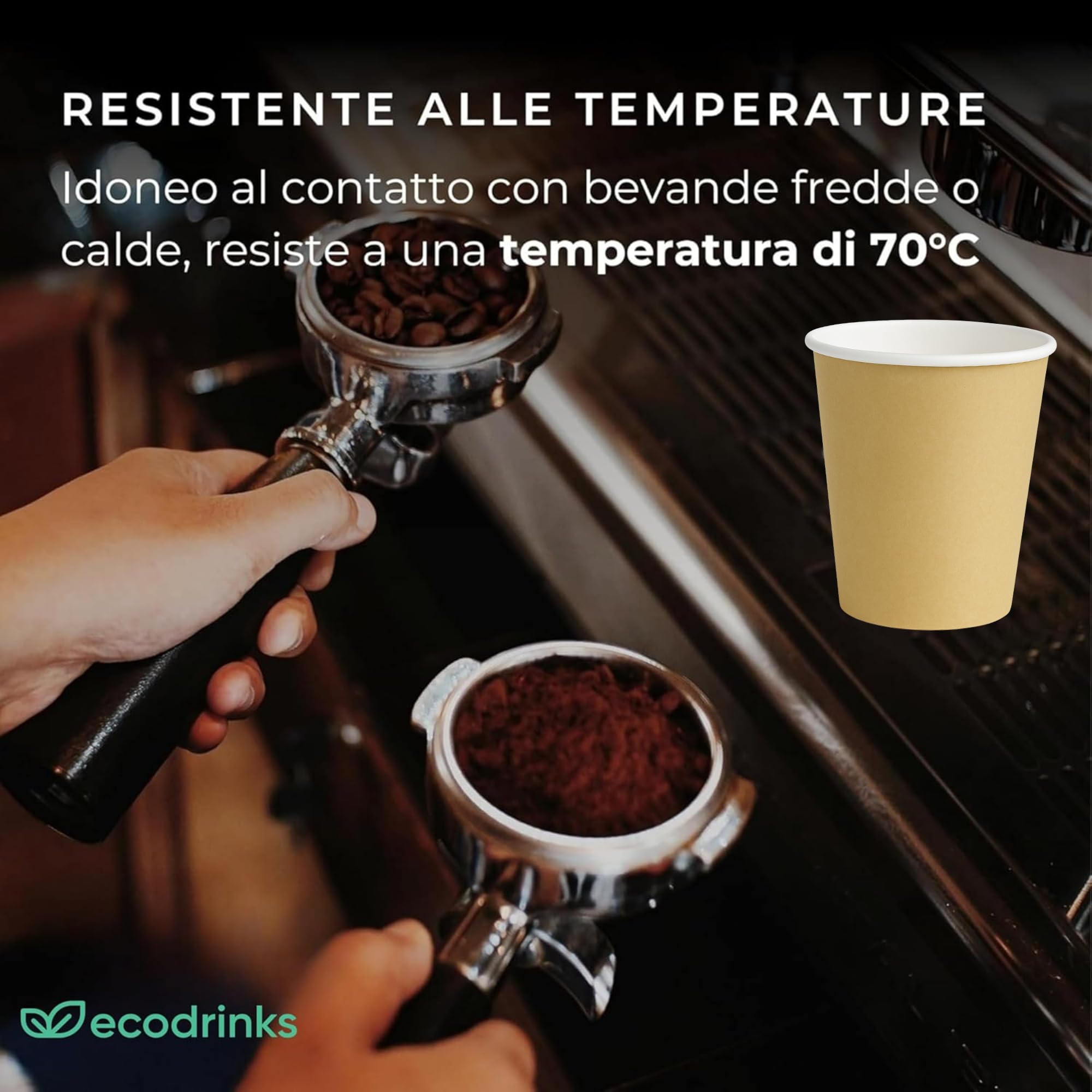 ecodrinks - 500 Bicchieri Carta Avana 240ml - Per Acqua, Cocktail, Bevande Calde e Fredde - Biodegradabili, Eco-friendly e Made in Italy