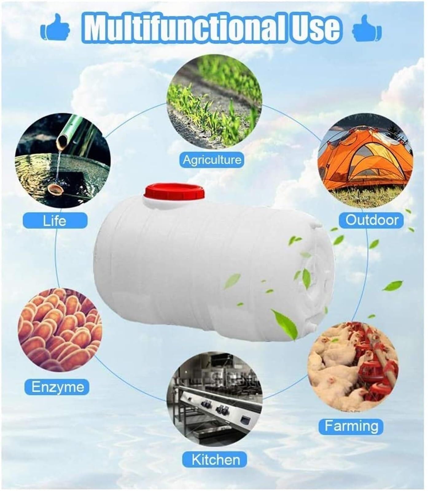 Almacenamiento de Agua Depósito Agua Plástico Grueso 50L/100L/150L/200L Diseño Asa Emergencias Acampada Senderismo Ecológico Duradero