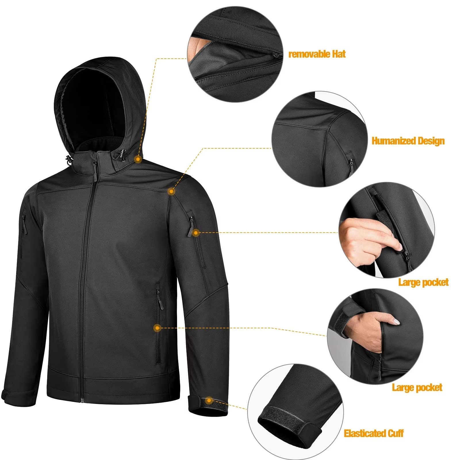 FREE SOLDIER Veste Coupe-vent Multi-poches D'extérieur Veste coupe-vent d'extérieur Homme