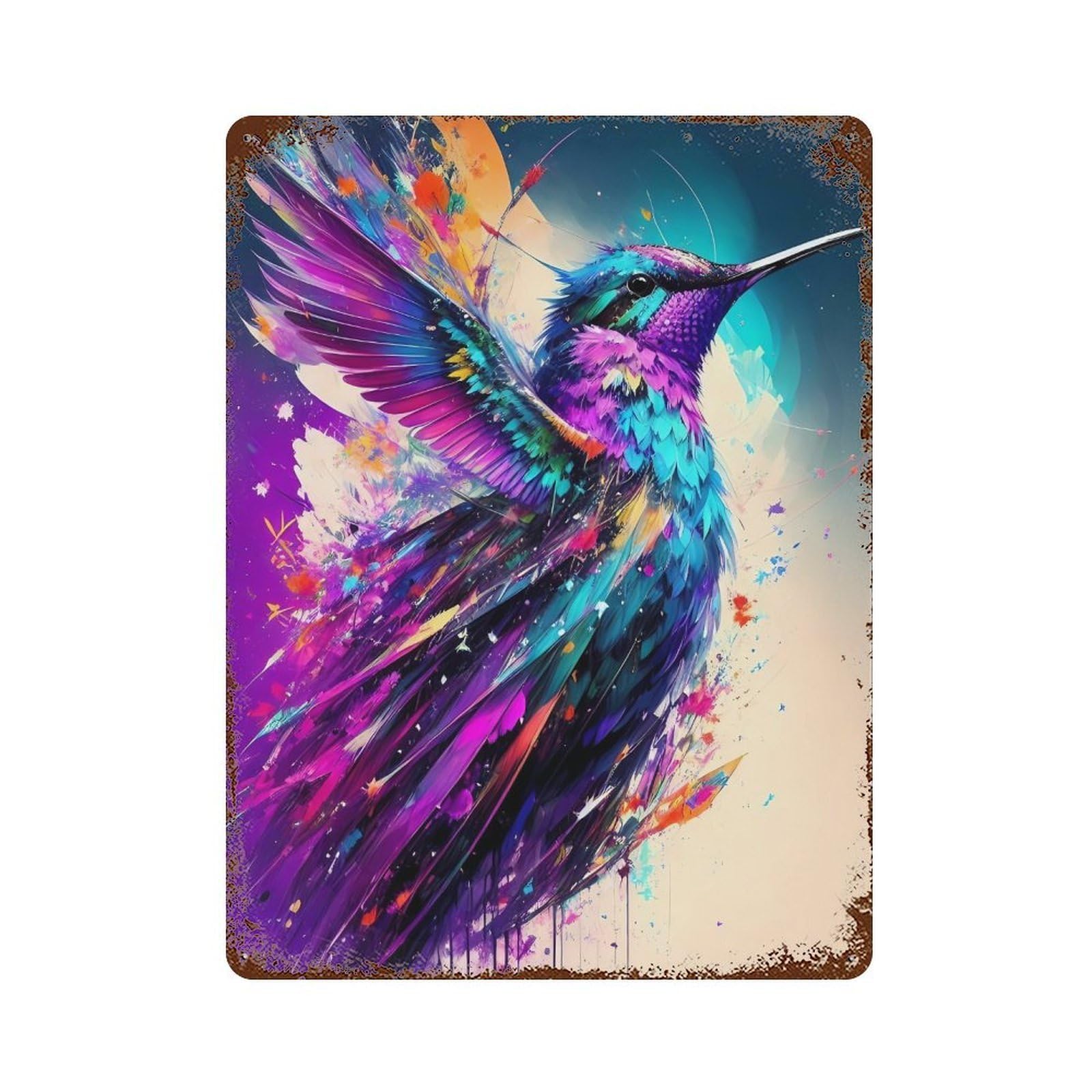 Colorful Hummingbird Art Print Vintage Metal Tin Sign 15.7"x11.8", Ideal for Basement, Hobby Room And Garage Decor