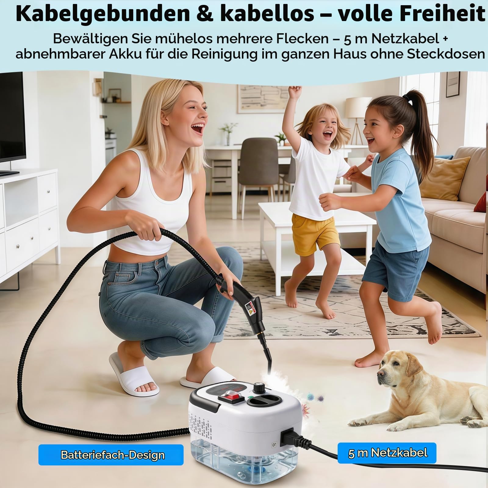 Neu 3-Stufig Einstellbarer Dampfreiniger Handgerät für Alles Haushalt Und Auto, 11s Aufheizzeit, 3bar Steam Cleaner, 1,2l Tank Handdampfreiniger für Autos, Haushalt, Küche, Fenstern,Boden