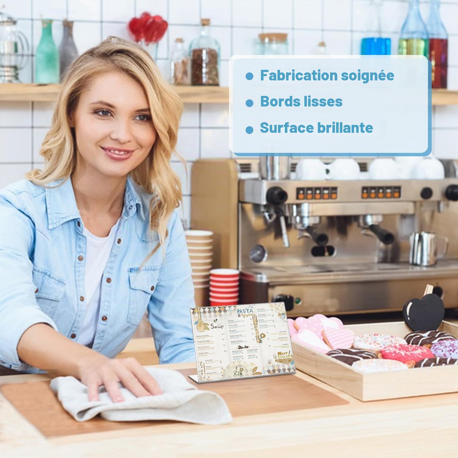 JMIATRY Lot de 12 supports en acrylique Format DIN A6 en forme de L, supports de table A4 en acrylique pour présentoirs de comptoir, restaurant, bureau, présentoirs publicitaires - 100x150 mm