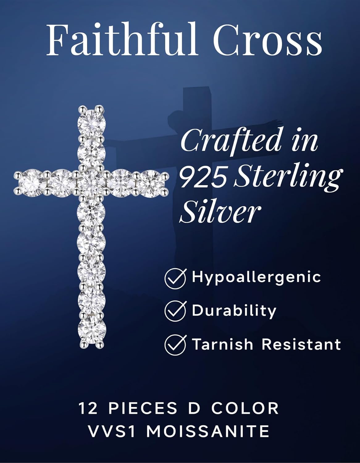 MomentWish S925 Sterling Silver Cross Necklace for Men - 3.6 Carat Moissanite Cross Pendant with Stainless Steel Box Chain Crucifix Necklaces Silver Jewelry Hiphop Christian Gift for Boyfriend Husband 22 Inches - Image 3