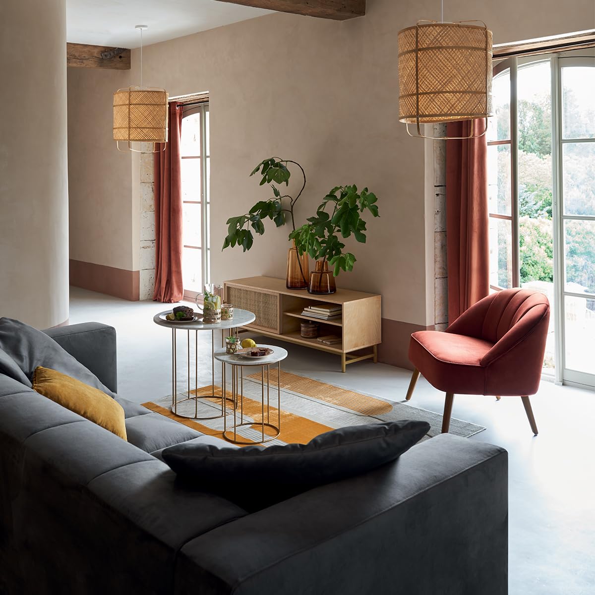 Atmosphera - Fauteuil Naova - Rose Terracotta - Velours
