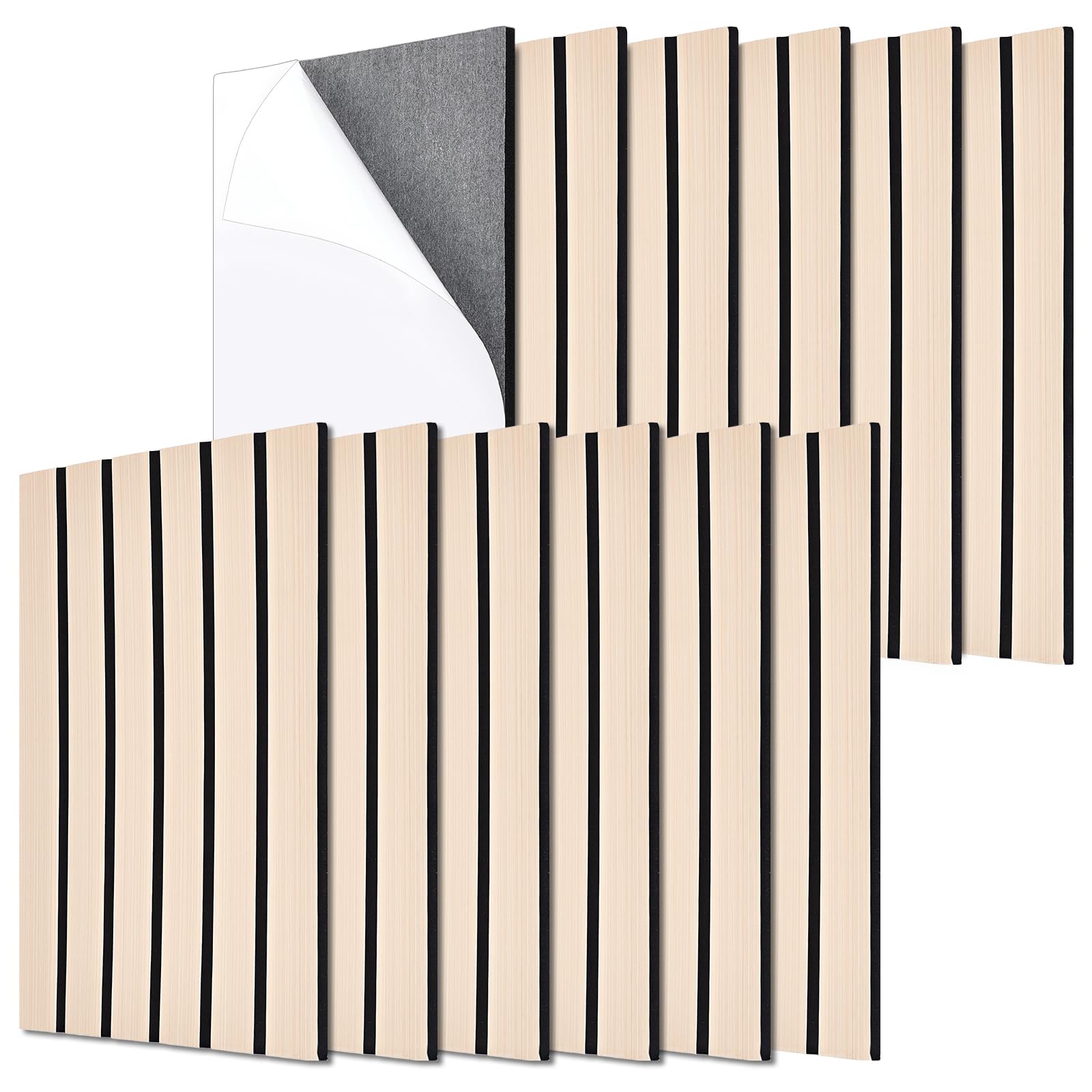 12 paneles acústicos decorativos de 40x30x0.9cm de espesor paneles de pared insonorizados de PVC con listones adhesivos de madera para oficina en casa o estudio de grabación