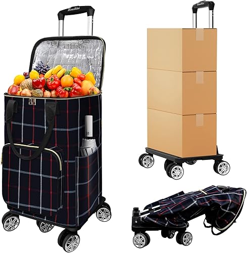 Honshine Carrito de compras para comestibles, carrito plegable con 5 ruedas giratorias con bolsa de compras extraíble y gran capacidad, carrito