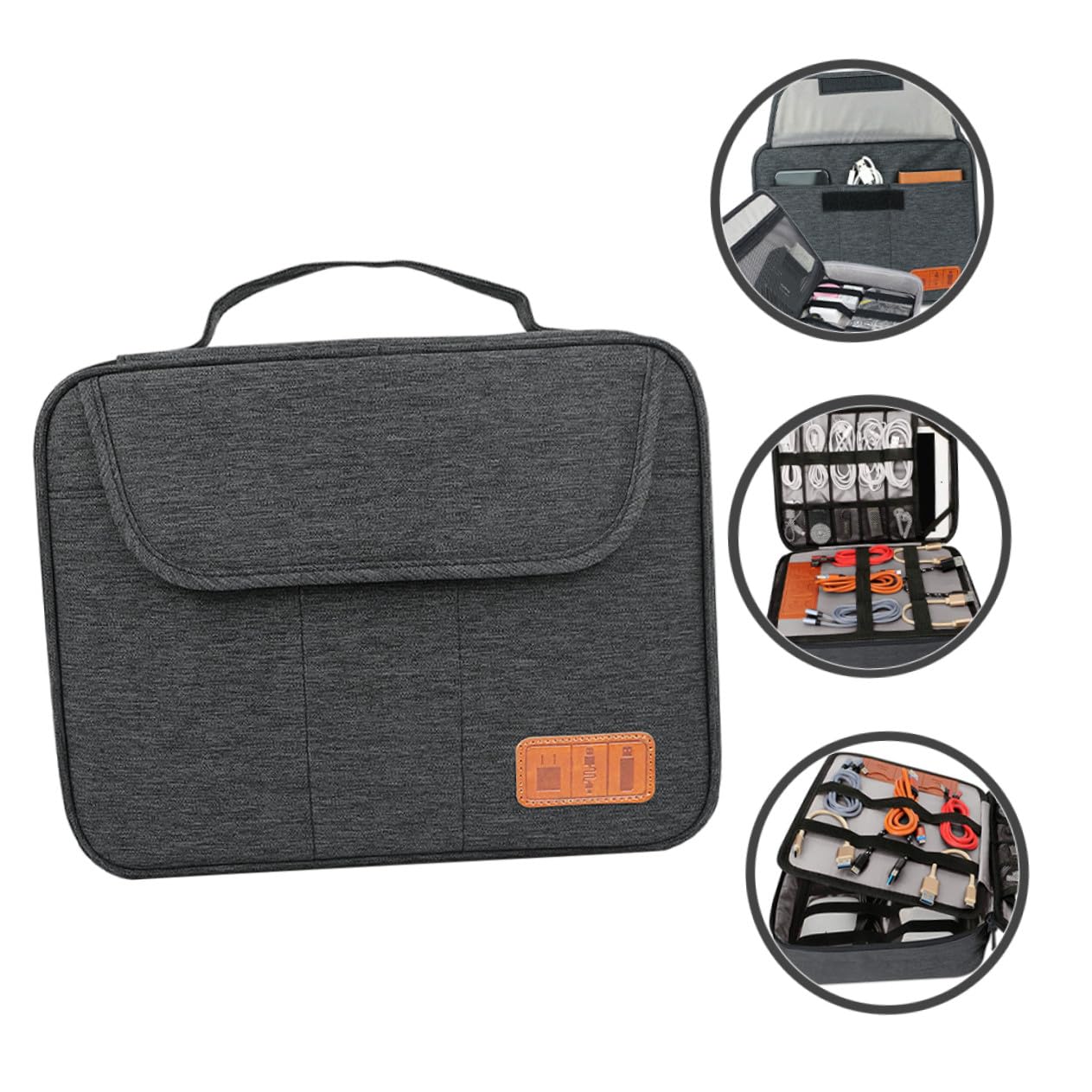 Organizer per Cavi Doppio con Maniglia Borsa da Viaggio per Accessori Elettronici Custodia Digitale Portatile Leggera Nero per Viaggi e Outdoor