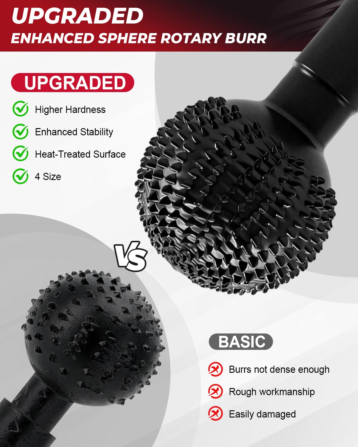 Pomsare Rotary Burr Set - 4 Sphere Burrs for Angle Grinders -3
