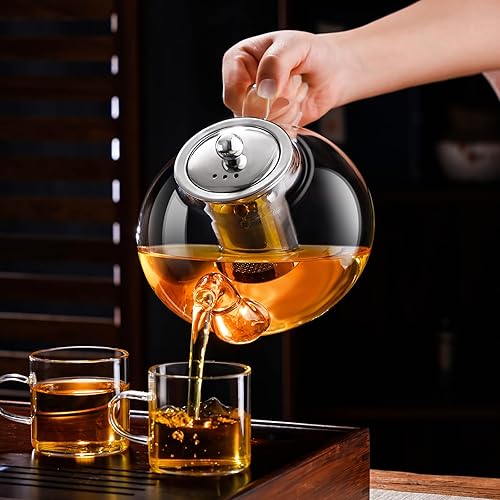Miniatura 7 de PARACITY Tetera de vidrio de 40 onzas/40.6 fl oz, hervidor de té transparente de borosilicato con infusor de acero inoxidable 18/8 extraíble, tetera