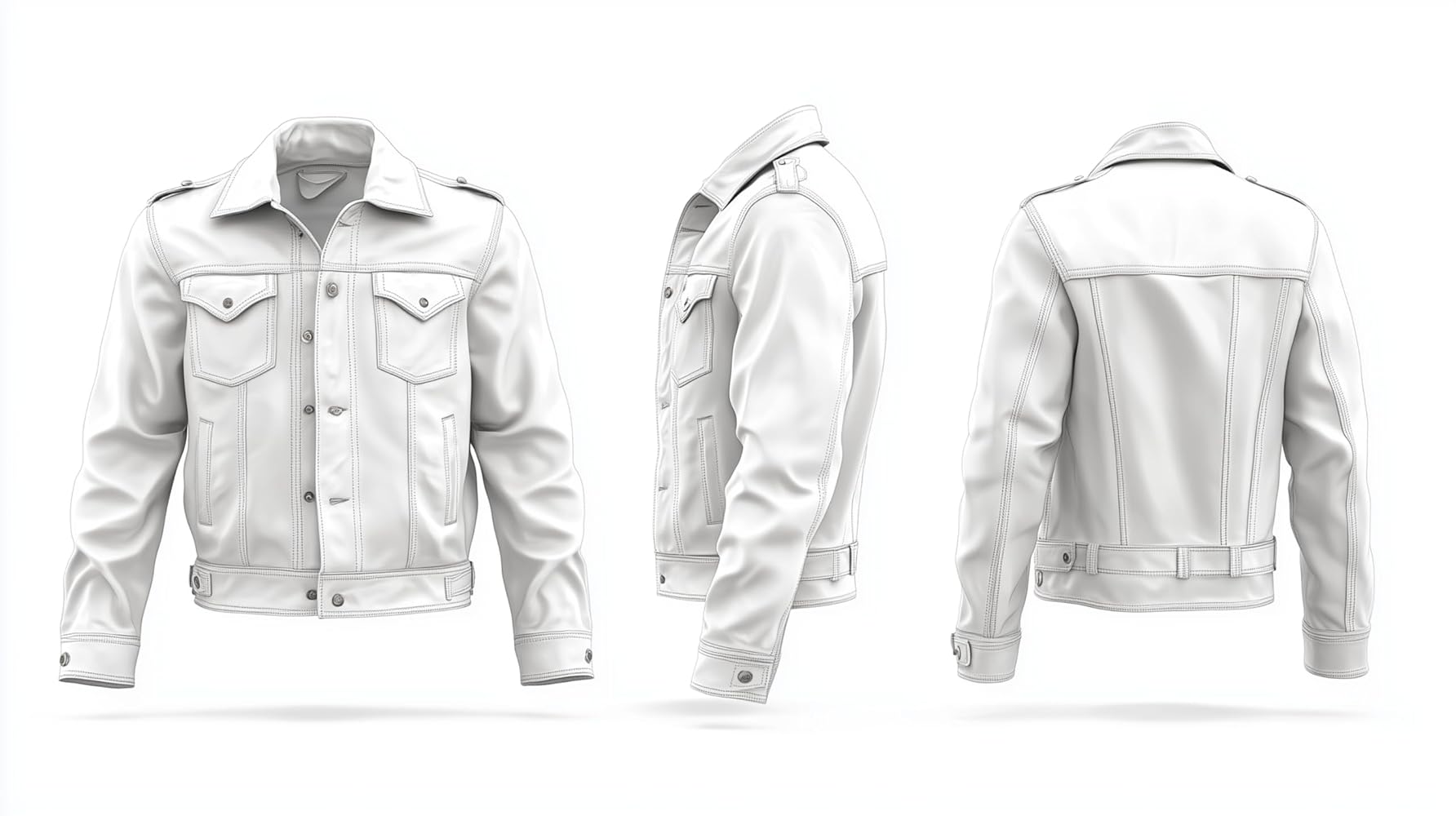 Mens Leather Jacket Trucker Jacket Denim Style Leather