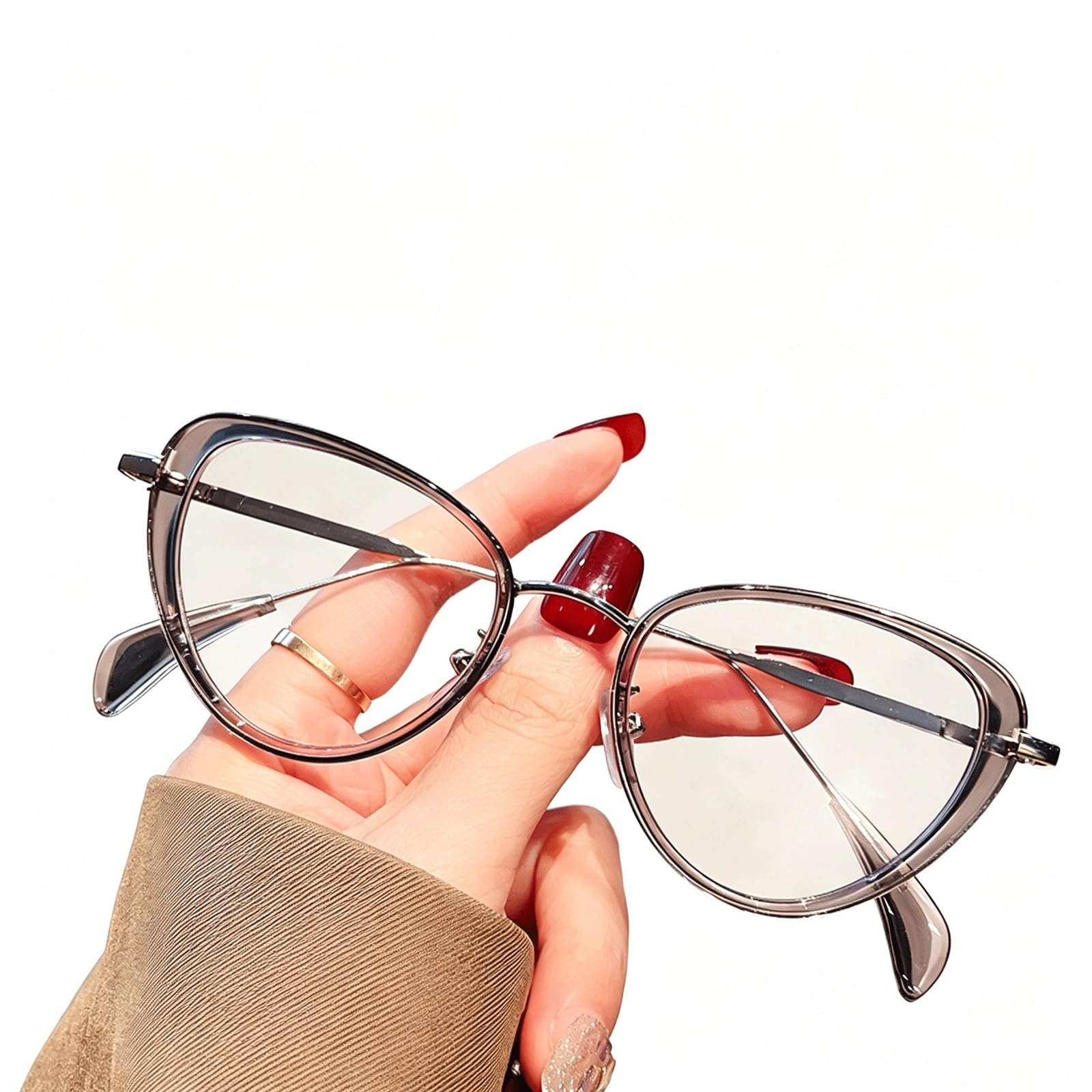 KLJUddGY Cateye Eyewear Frames Ultralight Reading Glasses Non Prescription Eyeglasses Full Rim Spectacles for Computer Modern Fashion(Gray)