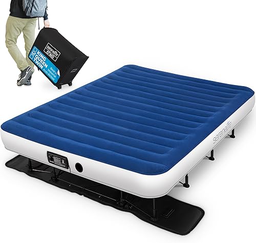 SereneLifeHome EZ-Bed - Colchón de aire inflable con marco cama de aire inflable de lujo con funda rodante portátil soporte de acero para campamento