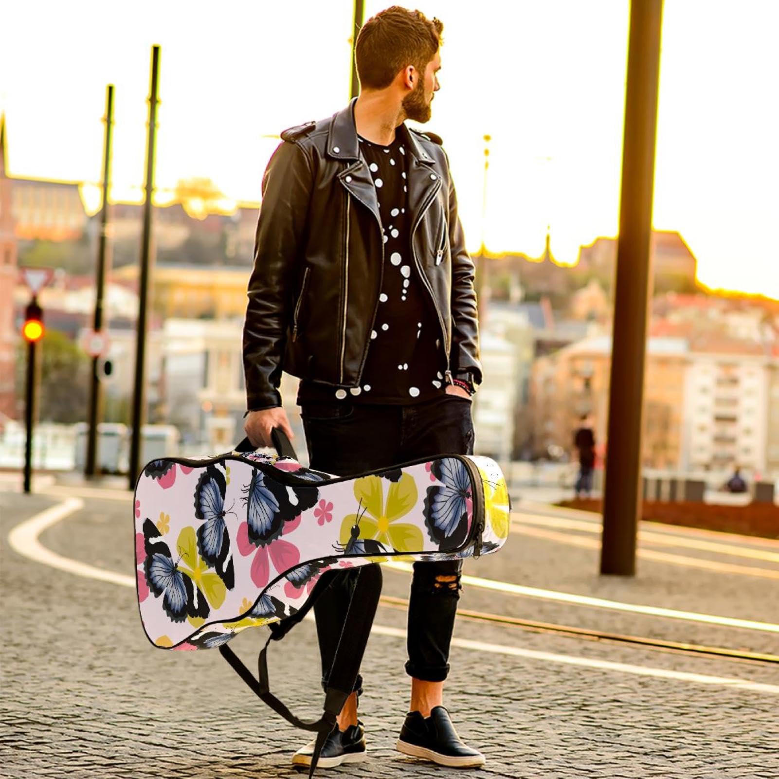 Torba na gitarę akustyczną wodoodporny plecak na gitarę grubo miękki wyściełany motyl klasyczna obudowa na gitarę, wielobarwny, 42.9x16.9x4.7 in, Organizer do torby