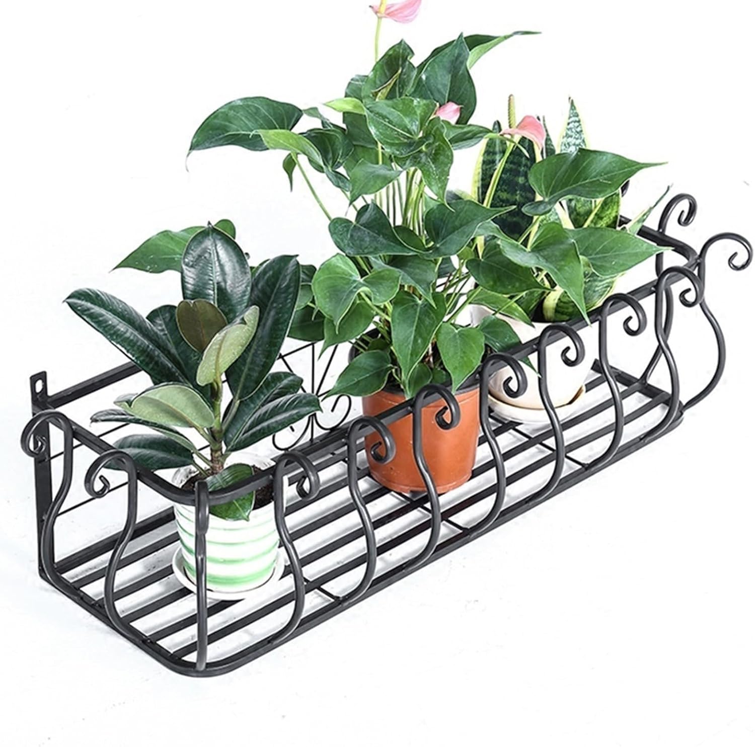 Balcony Flower Shelf - Hanging Plant Stand for Window Sill & Guardrail | Round/Square Reinforced with Hook Potted Plant Storage Rack(Black,60 * 28 * 22cm)