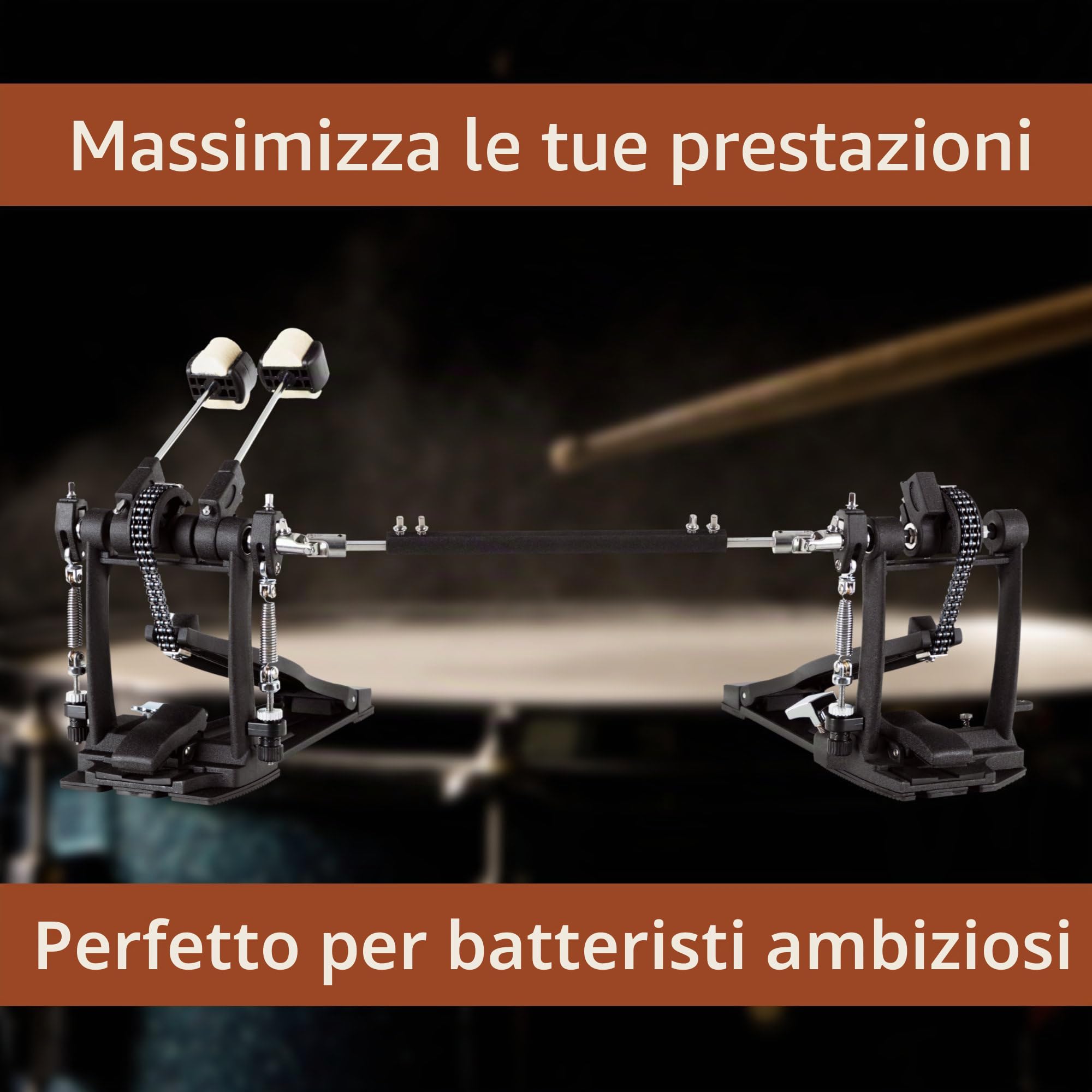 XDrum Pedale Pro Doppio (2 pedali, doppia catena, 4 side beater, attacco beater aggiuntivo a sinistra, ideale anche per drumset con 2 bass drum)