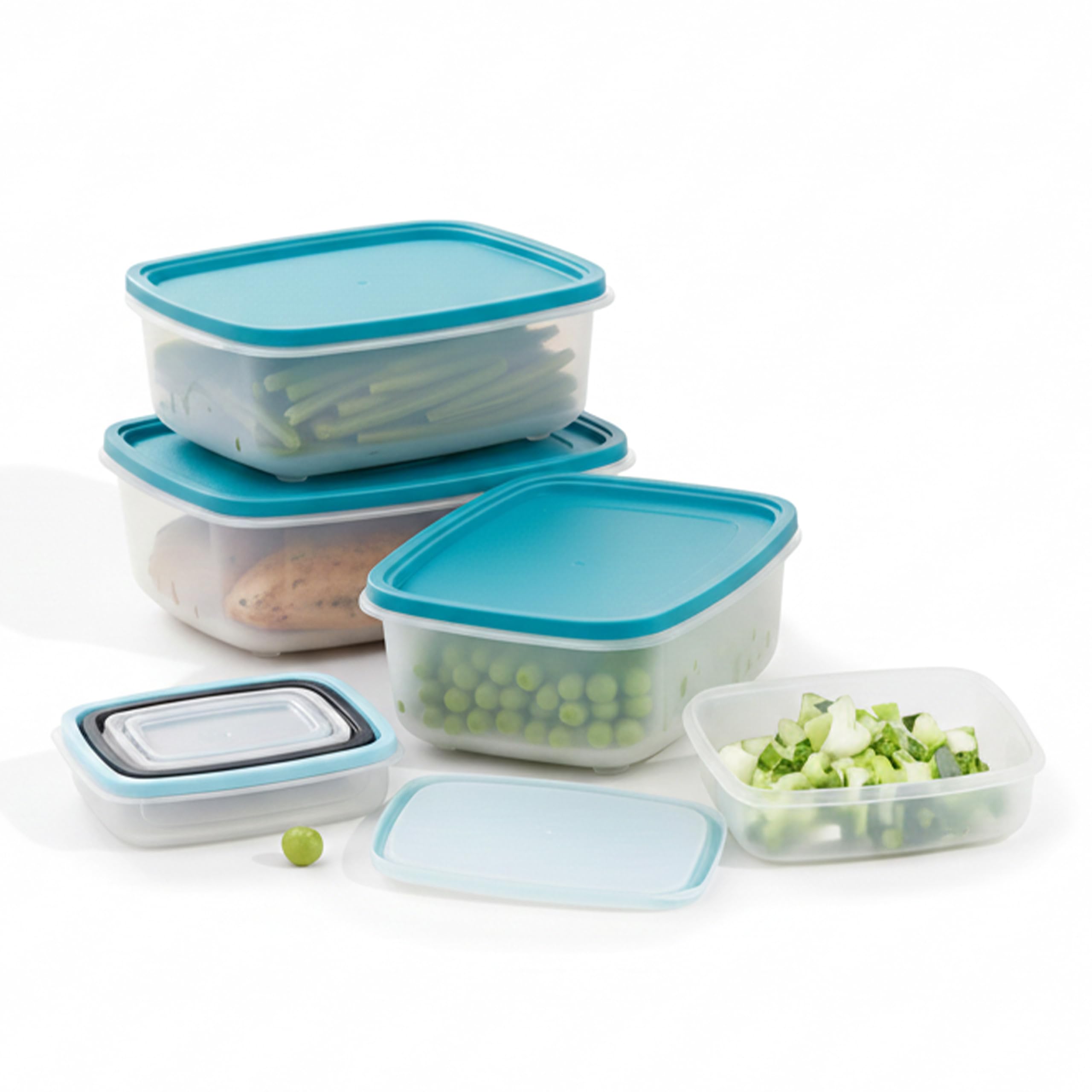7 Piece Food Storage Container Set with Airtight Lids & BPA-Free Plastic, Stackable Recta…