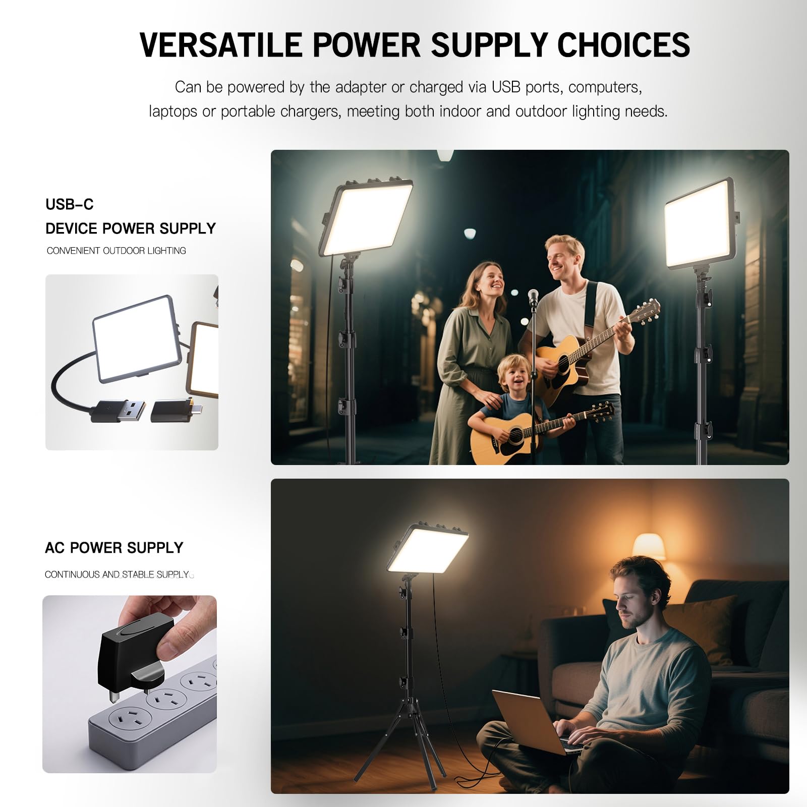 Kit di illuminazione per fotografia, confezione da 2, 25 x 20 cm, luce LED per studio video, luce dimmerabile da 15 W, per registrazione video, streaming selfie e ritratti interni, luce con