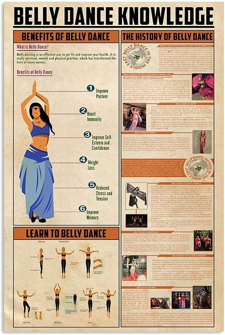 peiyeety Belly Dance Knowledge Metal Signs Aluminium Poster Room Decor Learn To Belly Dance Posters Club Home Store Wall Decor Retro Plaque 8"x12"