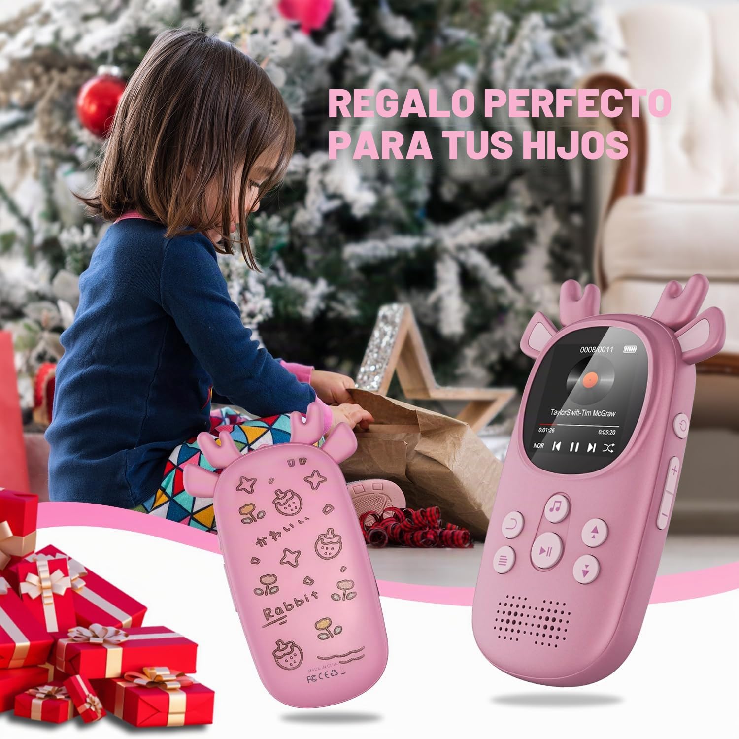 CCHKFEI Reproductor de MP3 para Niños de 64GB con Bluetooth de 5.3,1,8 Pulgadas, Bluetooth Reproductor de MP3 con Auriculares Reproductor Música Altavoces con Radio FM,Grabación,Podómetro,Cronómetro