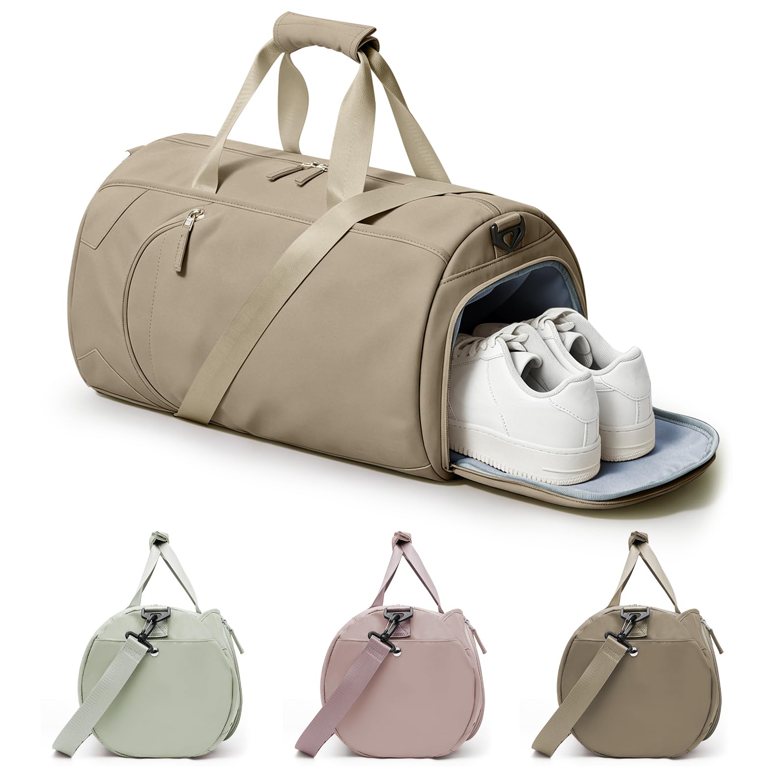 WISEPACK Gym Bag for Women with Shoe Compartment Travel Duffel Bag Brown