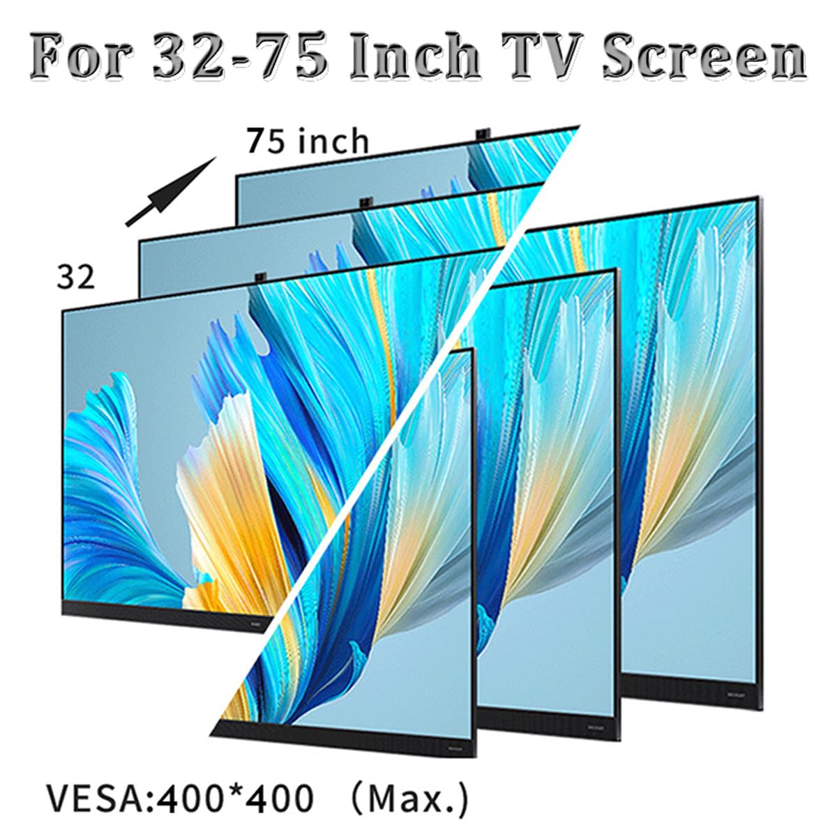 Soporte de techo para TV comercial de 32 a 75 pulgadas, soporte de techo de 3/4 lados con 7 niveles de ajuste de altura y alcance telescópico de 1,2 a 2 m, máxima de 150 kg,4screen