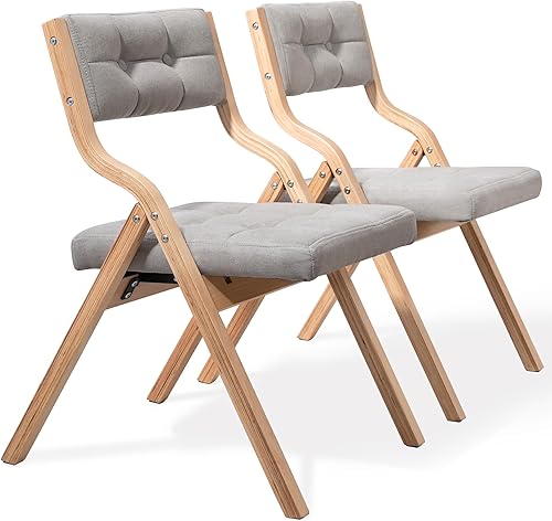 Miniatura 11 de HOMEFUN Paquete de 2 sillas plegables de madera, sillas plegables acolchadas con cojín de piel sintética resistente al desgaste, silla de comedor