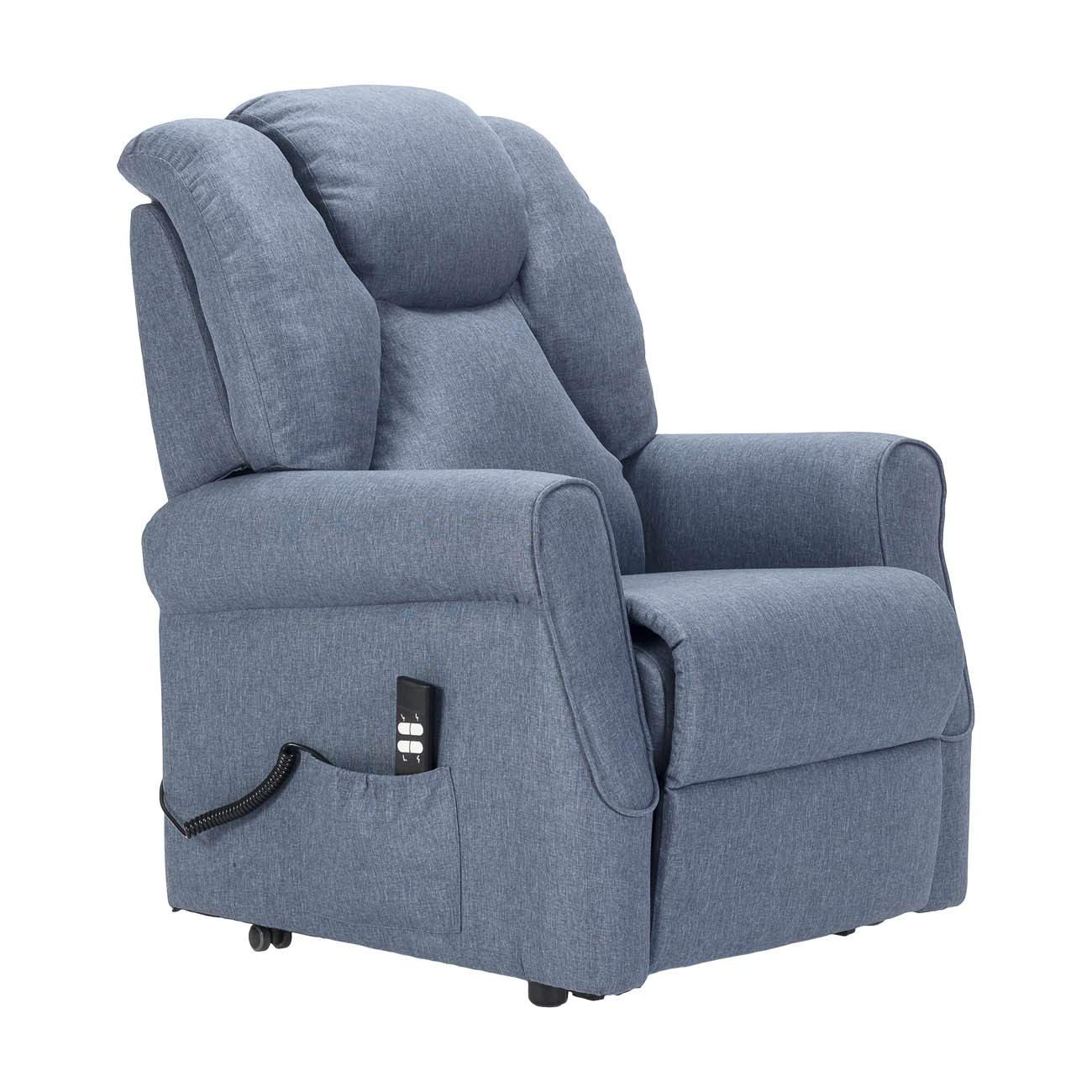 Sime Betty1 PERSONNALISÉ Fauteuil releveur Relax Dispositif Médical Vibromassage kit 4 Roues siège à Micro-Ressorts Doux résistant aux Taches Bleu Denim