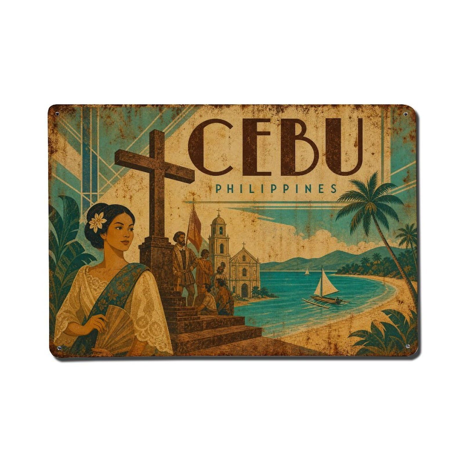 Metal Tin Sign Travel Vintage Philippines Cebu